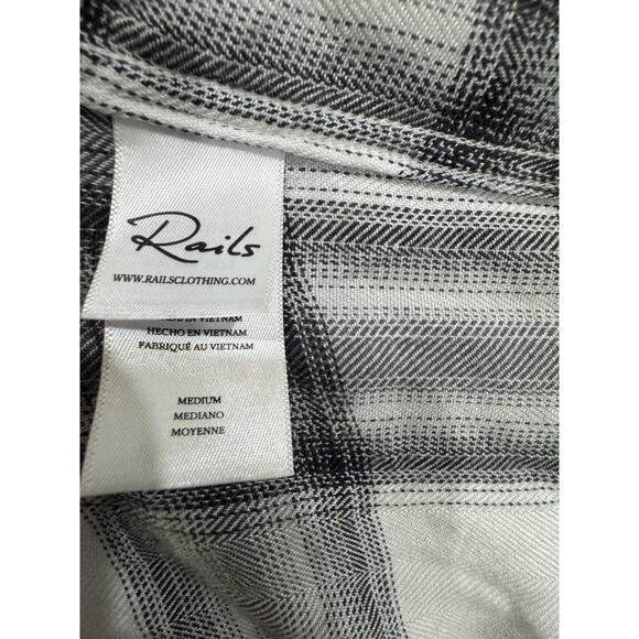 Plaid Flannel Shirt Button Down Long Sleeve Gray White Casual - Picture 5 of 6